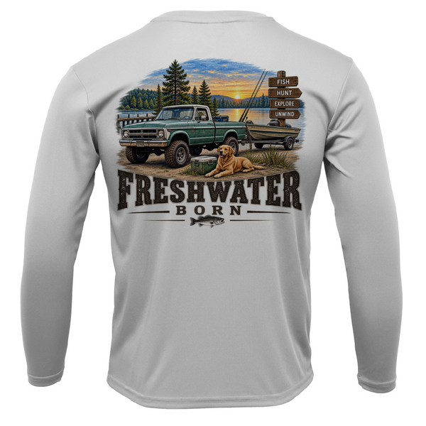 Freshwater Born- Fish, Hunt, Explore, Unwind Boy's UPF 50+ Dry-Fit Shirt