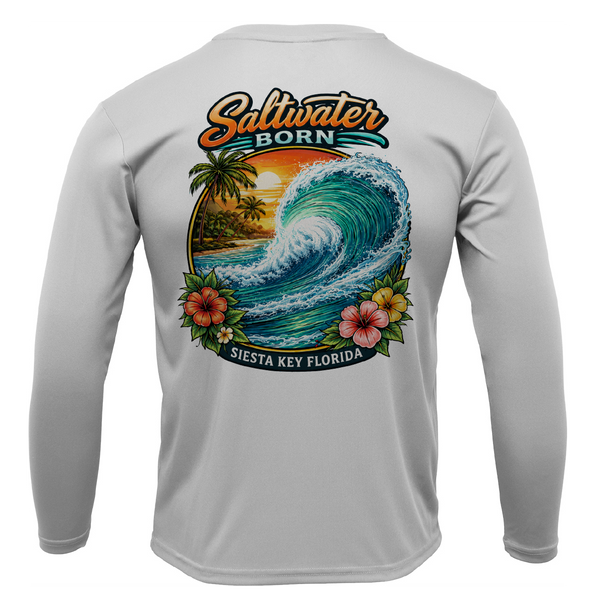 Saltwater Born Siesta Key, FL Wave Men's Long Sleeve UPF 50+ Dry-Fit Shirt