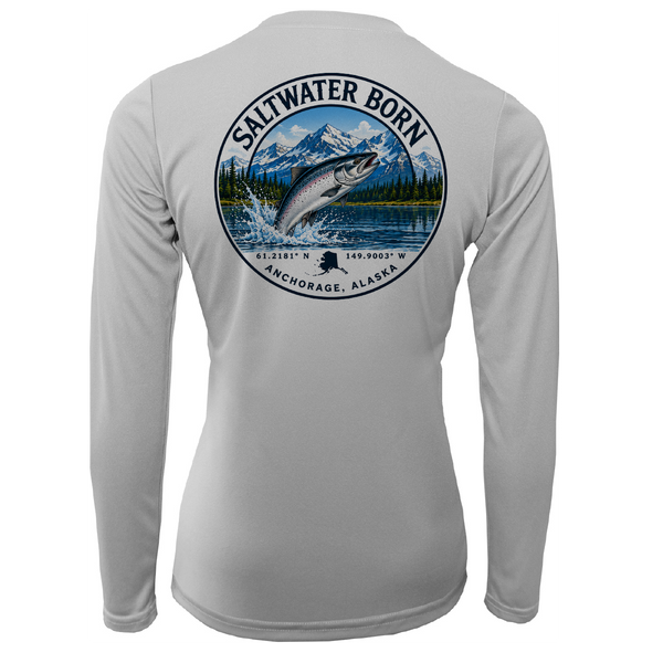 Anchorage, AK Salmon Women's Long Sleeve UPF 50+ Dry-Fit Shirt