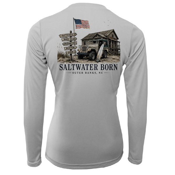 Outer Banks, NC Beach Jeep Women's Long Sleeve UPF 50+ Dry-Fit Shirt