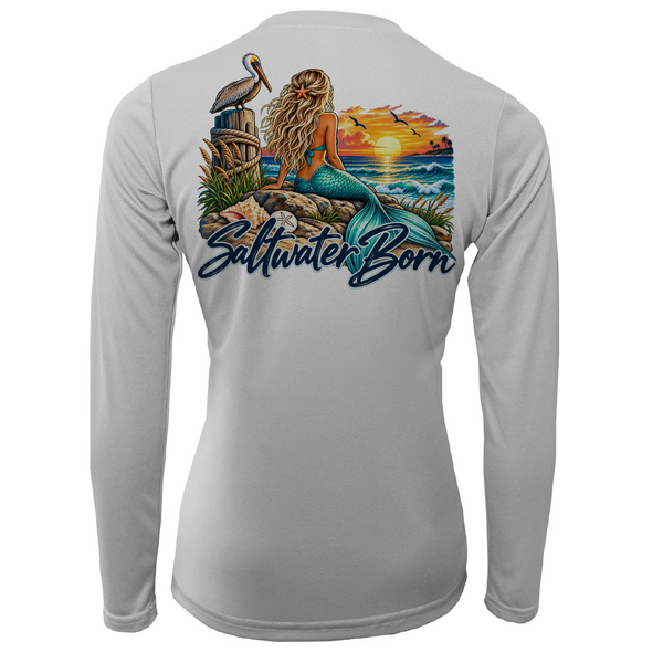 Saltwater Born Mermaid's Coastal Sunset Women's Long Sleeve UPF 50+ Dry-Fit Shirt