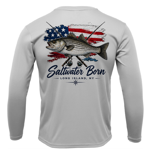 Long Island, NY USA Striped Bass Men's Long Sleeve UPF 50+ Dry-Fit Shirt