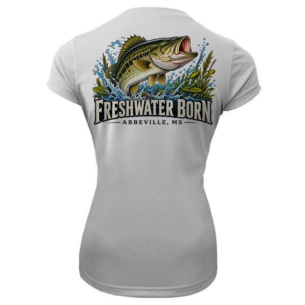 Freshwater Born Abbeville, MS Largemouth Bass Women's Short Sleeve UPF 50+ Dry-Fit Shirt