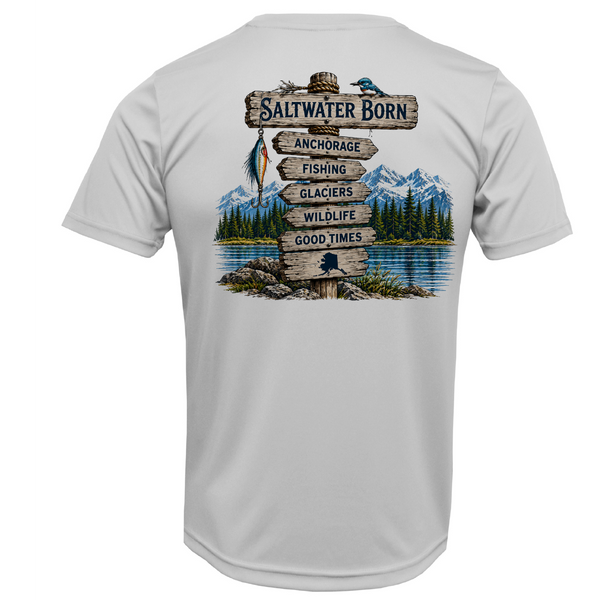 Anchorage, AK Adventure Signpost Men's Short Sleeve UPF 50+ Dry-Fit Shirt