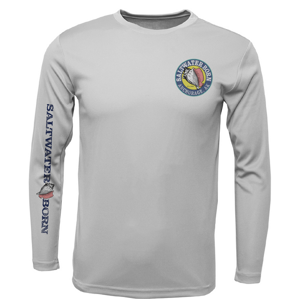 Anchorage, AK Northern Lights Whale Tail Boy's Long Sleeve UPF 50+ Dry-Fit Shirt