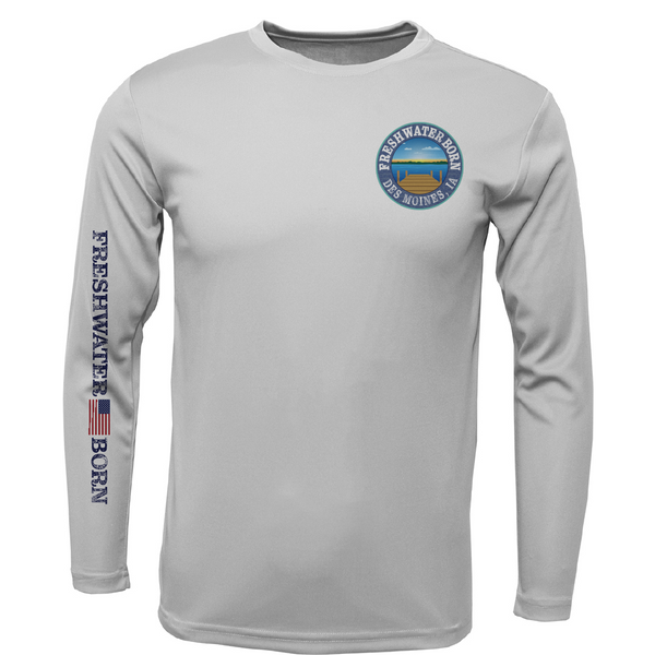 Des Moines, IA Freshwater Born State Flag Men's Long Sleeve UPF 50+ Dry-Fit Shirt