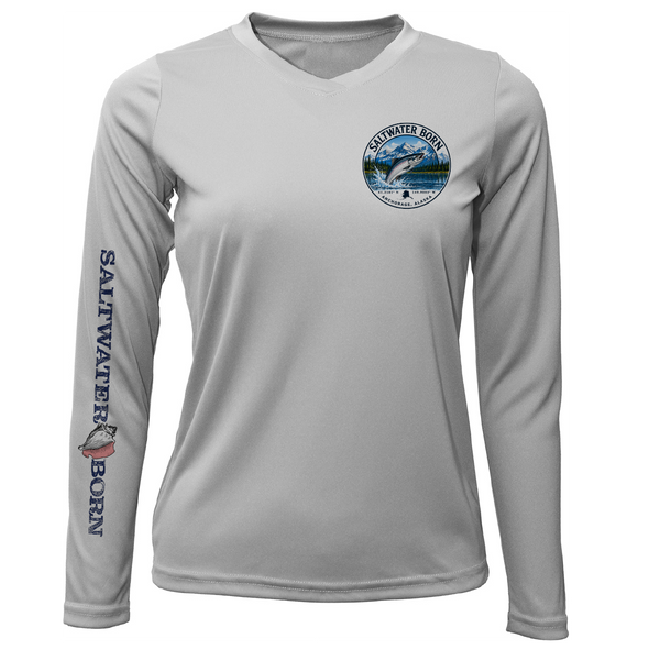 Anchorage, AK Salmon Women's Long Sleeve UPF 50+ Dry-Fit Shirt