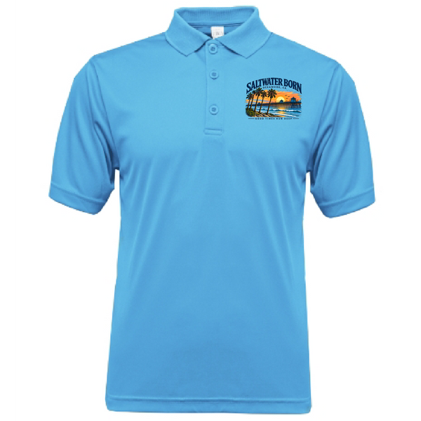 Saltwater Born Oceanside, CA Good Times Run Deep Men's Short Sleeve UPF 50+ Dry-Fit Polo