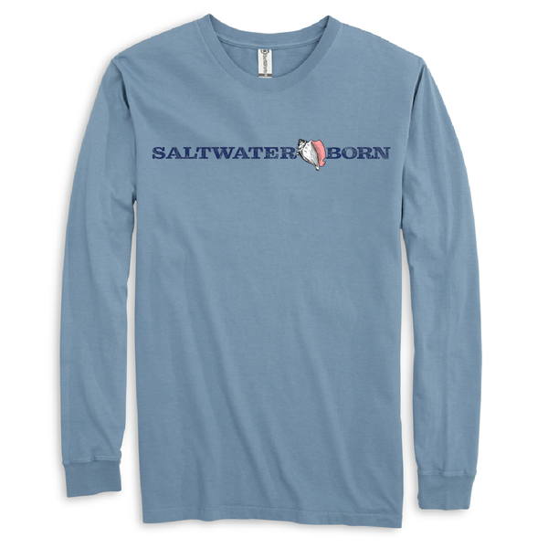 Saltwater Born Men's Linear Logo Cotton Long Sleeve Shirt