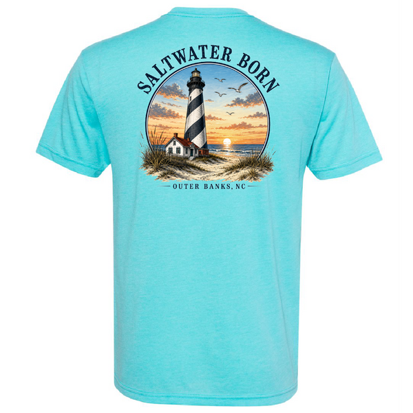 Saltwater Born Outer Banks, NC Lighthouse Triblend Tee