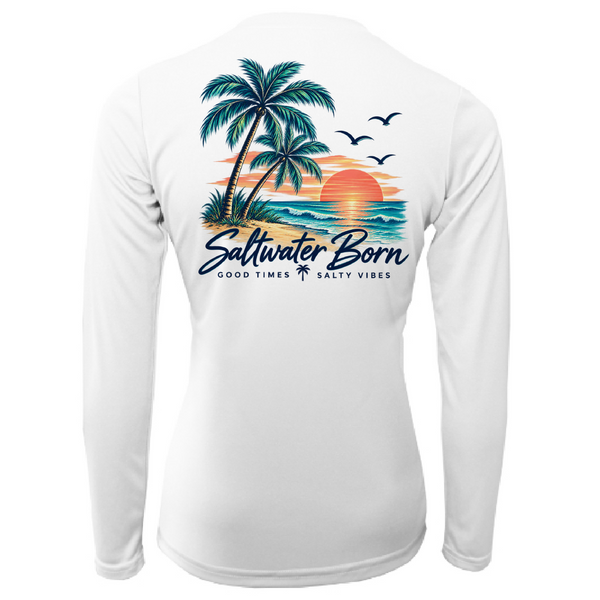Saltwater Born Good Times Salty Vibes Women's Long Sleeve UPF 50+ Dry-Fit Shirt