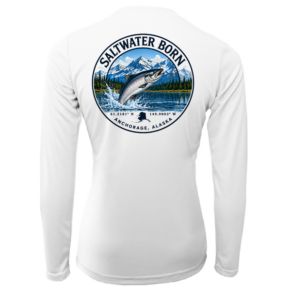 Anchorage, AK Salmon Women's Long Sleeve UPF 50+ Dry-Fit Shirt