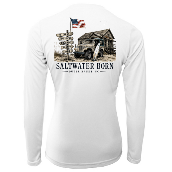 Outer Banks, NC Beach Jeep Women's Long Sleeve UPF 50+ Dry-Fit Shirt