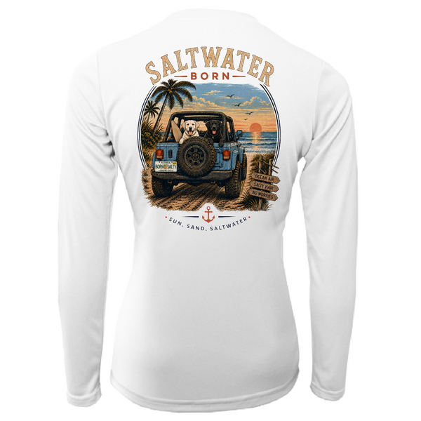 Saltwater Born Black and White Labs Women's Long Sleeve UPF 50+ Dry-Fit Shirt