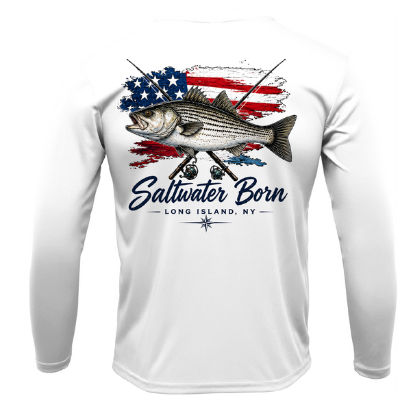 Long Island, NY USA Striped Bass Men's Long Sleeve UPF 50+ Dry-Fit Shirt