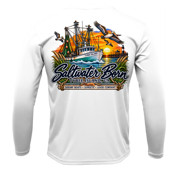 Tybee Island, GA Shrimp Boat Sunset Men's Long Sleeve UPF 50+ Dry-Fit Shirt