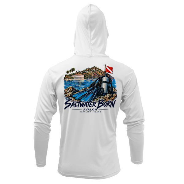 Avalon, CA Harbor Dive Days Men's Long Sleeve UPF 50+ Dry-Fit Hoodie