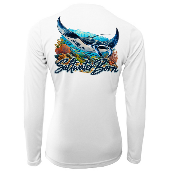 Saltwater Born Reef Manta Ray Women's Long Sleeve UPF 50+ Dry-Fit Shirt