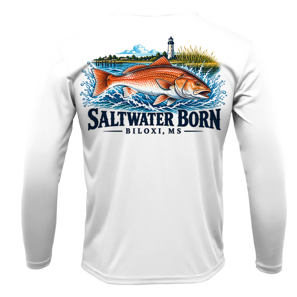 Biloxi, MS Redfish Boy's Long Sleeve UPF 50+ Dry-Fit Shirt