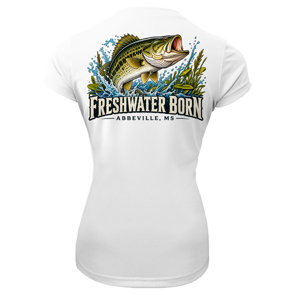 Freshwater Born Abbeville, MS Largemouth Bass Women's Short Sleeve UPF 50+ Dry-Fit Shirt