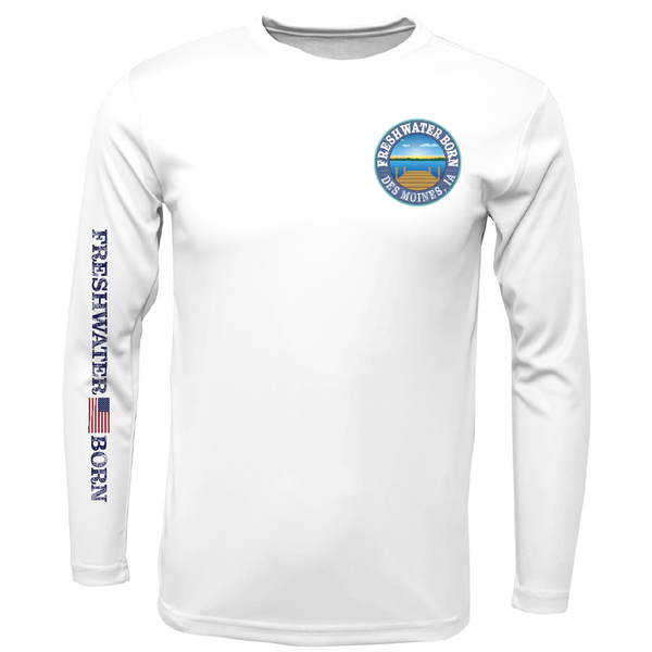 Des Moines, IA Freshwater Born State Flag Men's Long Sleeve UPF 50+ Dry-Fit Shirt