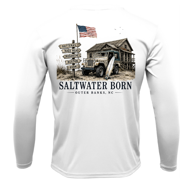 Outer Banks, NC Beach Jeep Men's Long Sleeve UPF 50+ Dry-Fit Shirt