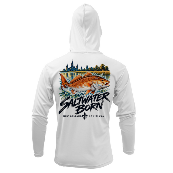 New Orleans, LA Redfish Boy's Long Sleeve UPF 50+ Dry-Fit Hoodie
