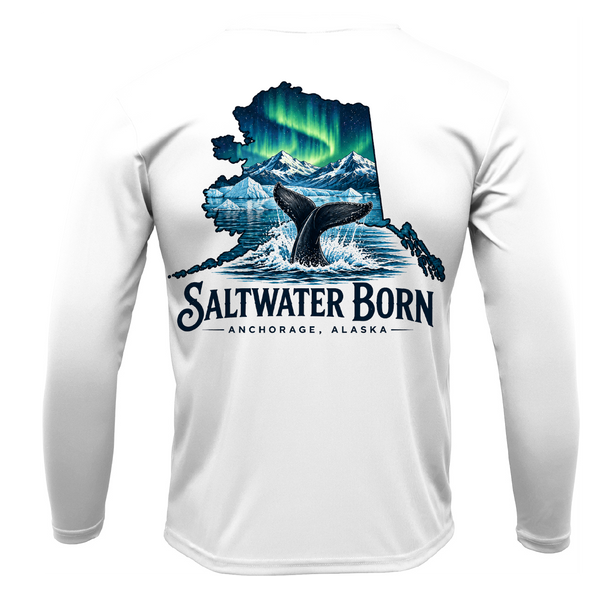 Anchorage, AK Northern Lights Whale Tail Boy's Long Sleeve UPF 50+ Dry-Fit Shirt
