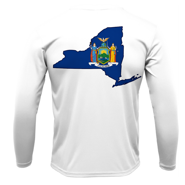 Long Island, NY State Flag Outline Men's Long Sleeve UPF 50+ Dry-Fit Shirt