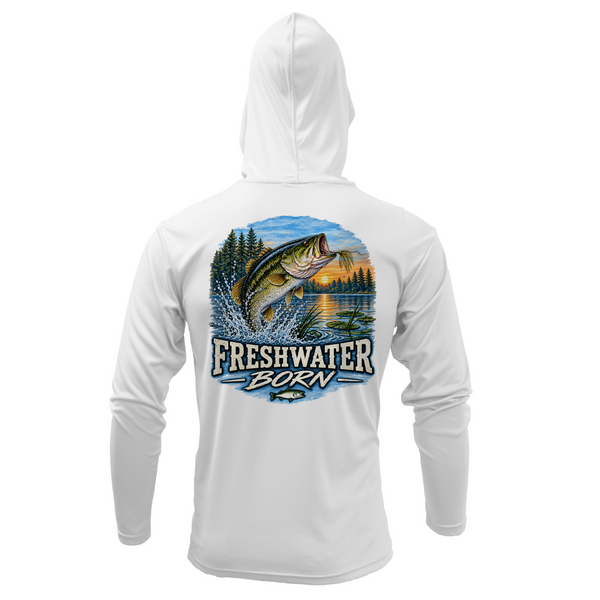 Freshwater Born Realistic Largemouth Bass Men's Long Sleeve UPF 50+ Dry-Fit Hoodie
