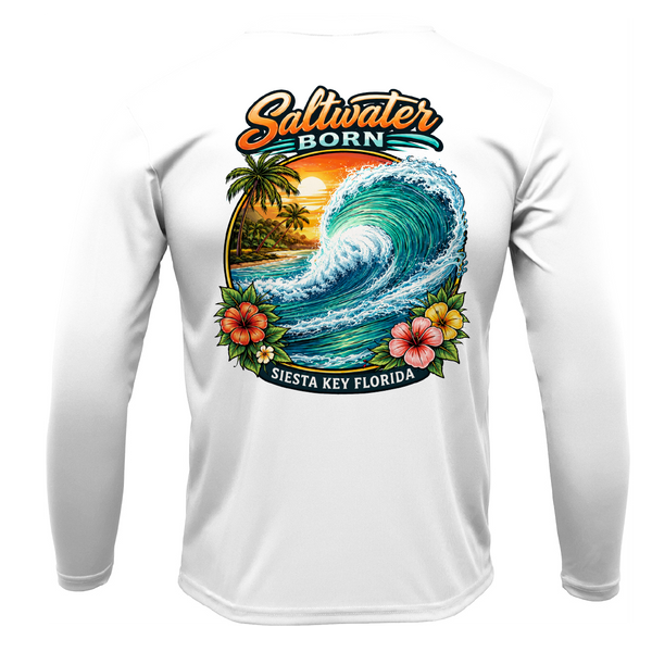 Saltwater Born Siesta Key, FL Wave Men's Long Sleeve UPF 50+ Dry-Fit Shirt