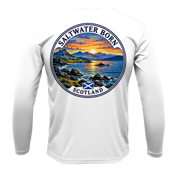 Saltwater Born Scotland Coastal Sunset Boy's Long Sleeve UPF 50+ Dry-Fit Shirt