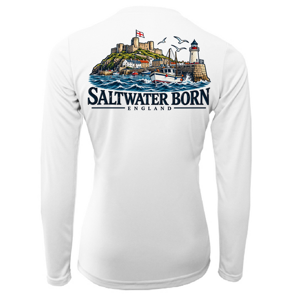 Saltwater Born England Coastal Harbour Women's Long Sleeve UPF 50+ Dry-Fit Shirt
