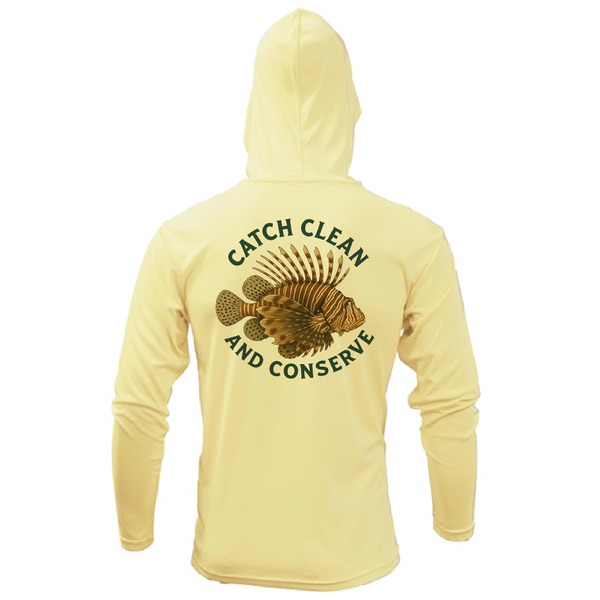 Key West, FL "Catch Clean Conserve" Lionfish Men's Long Sleeve UPF 50+ Dry-Fit Hoodie