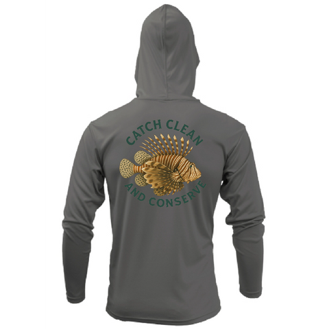 Key West, FL "Catch Clean Conserve" Lionfish Men's Long Sleeve UPF 50+ Dry-Fit Hoodie