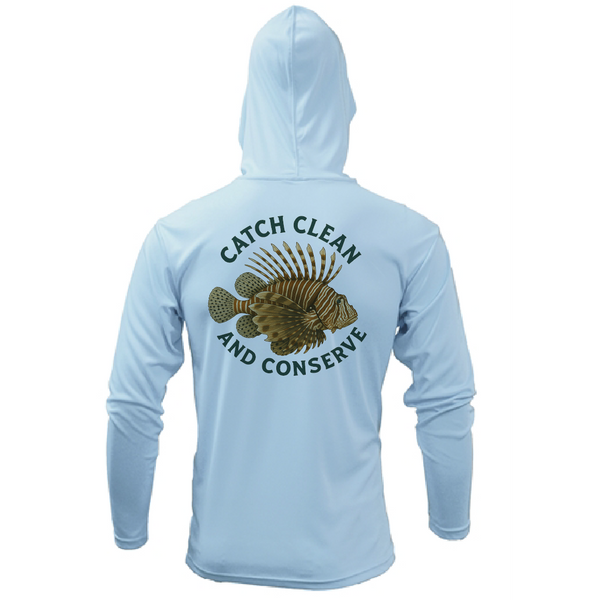 Key West, FL "Catch Clean Conserve" Lionfish Men's Long Sleeve UPF 50+ Dry-Fit Hoodie