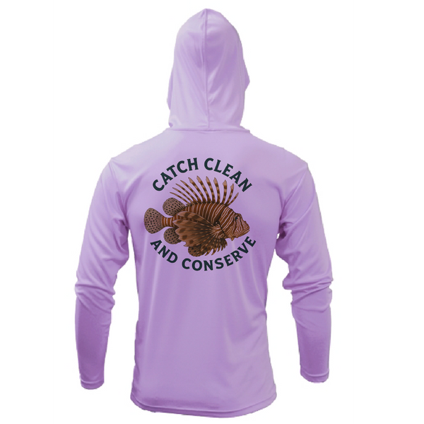 Key West, FL "Catch Clean Conserve" Lionfish Men's Long Sleeve UPF 50+ Dry-Fit Hoodie