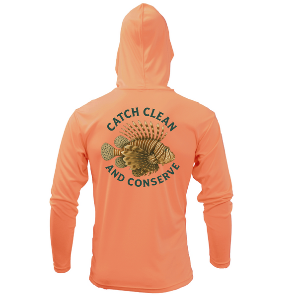 Key West, FL "Catch Clean Conserve" Lionfish Men's Long Sleeve UPF 50+ Dry-Fit Hoodie