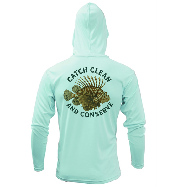 Key West, FL "Catch Clean Conserve" Lionfish Men's Long Sleeve UPF 50+ Dry-Fit Hoodie