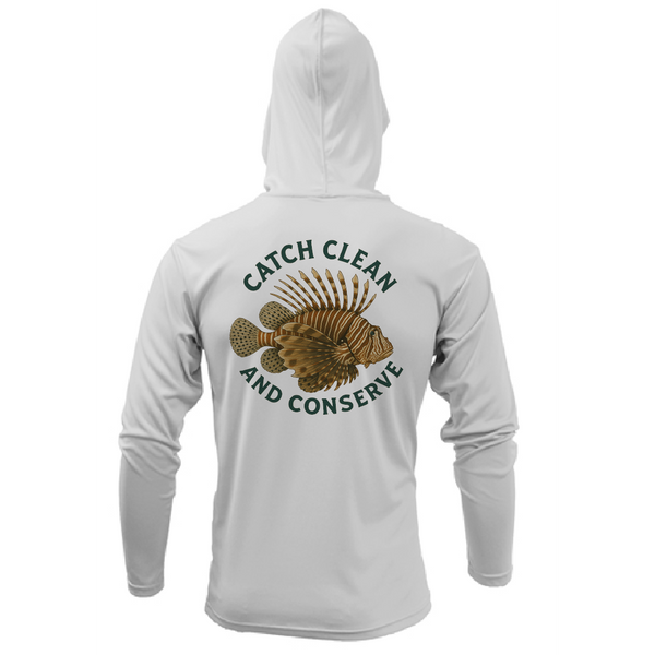 Key West, FL "Catch Clean Conserve" Lionfish Men's Long Sleeve UPF 50+ Dry-Fit Hoodie