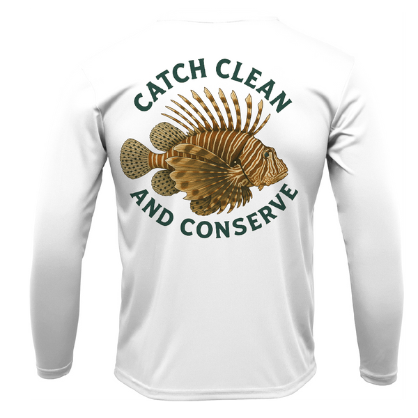 Key West, FL "Catch Clean Conserve" Lionfish Men's Long Sleeve UPF 50+ Dry-Fit Shirt