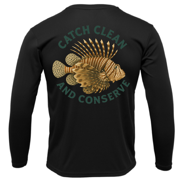 Key West, FL "Catch Clean Conserve" Lionfish Men's Long Sleeve UPF 50+ Dry-Fit Shirt