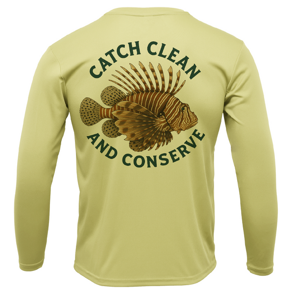 Key West, FL "Catch Clean Conserve" Lionfish Men's Long Sleeve UPF 50+ Dry-Fit Shirt
