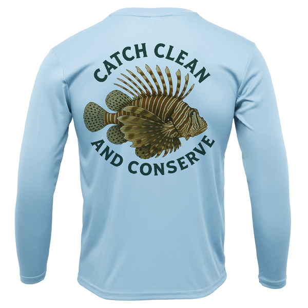 Key West, FL "Catch Clean Conserve" Lionfish Men's Long Sleeve UPF 50+ Dry-Fit Shirt