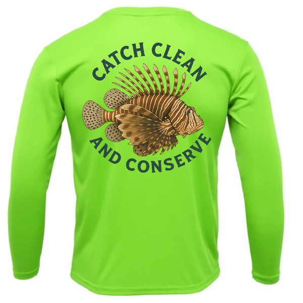 Key West, FL "Catch Clean Conserve" Lionfish Men's Long Sleeve UPF 50+ Dry-Fit Shirt
