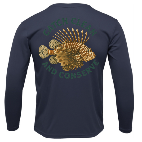 Key West, FL "Catch Clean Conserve" Lionfish Men's Long Sleeve UPF 50+ Dry-Fit Shirt