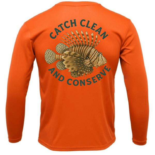 Key West, FL "Catch Clean Conserve" Lionfish Men's Long Sleeve UPF 50+ Dry-Fit Shirt