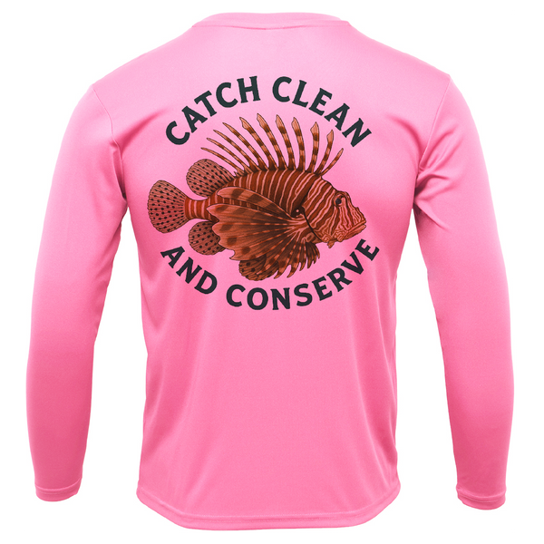 Key West, FL "Catch Clean Conserve" Lionfish Men's Long Sleeve UPF 50+ Dry-Fit Shirt