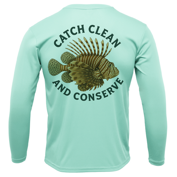 Key West, FL "Catch Clean Conserve" Lionfish Men's Long Sleeve UPF 50+ Dry-Fit Shirt