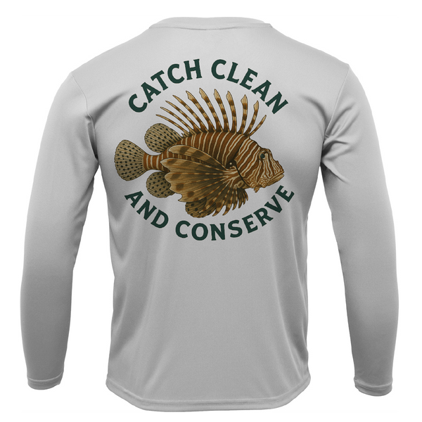 Key West, FL "Catch Clean Conserve" Lionfish Men's Long Sleeve UPF 50+ Dry-Fit Shirt
